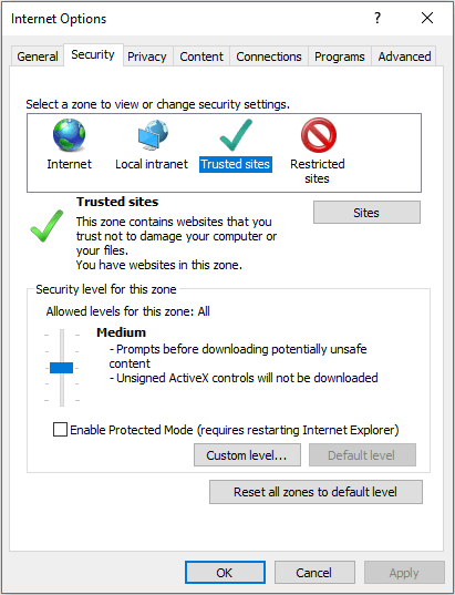 Internet Options Dialog